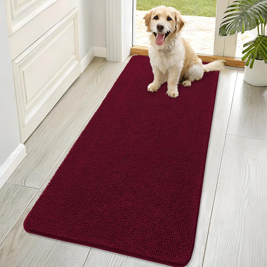 OLANLY Dog Door Mat - Absorbent Non-Slip Washable Doormat for Muddy Paws | 70x32 Burgundy