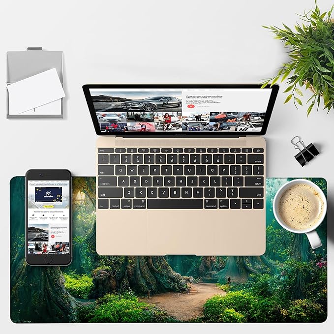 NITAHHHY Gaming Desk Pad Large Extra Length Mysterious Forest Mouse Pad Keyboard Laptop Non-Slip Waterproof with Rubber Base Thick Stitched Edge Mouse Mat for Office Home 35.4 x 15.7 Inches