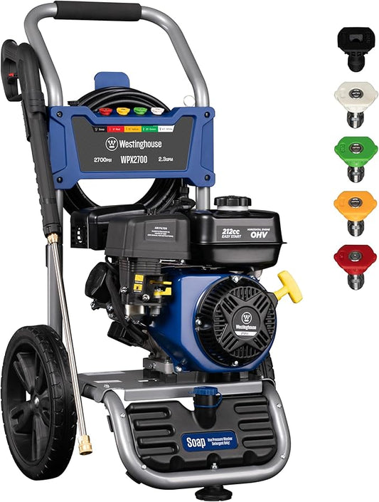 Westinghouse WPX2700 Gas Pressure Washer, 2700 PSI and 2.3 Max GPM, Onboard Soap Tank, Spray Gun and Wand, 5 Nozzle Set, for Cars/Fences/Driveways/Homes/Patios/Furniture