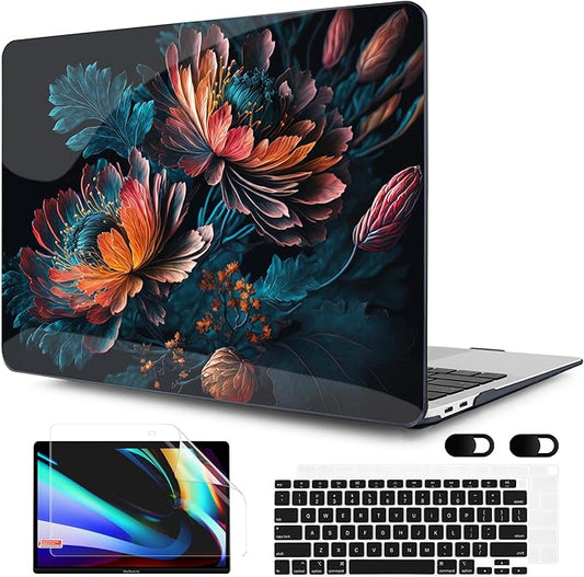 MEEgoodo for MacBook Air 13 inch Case 2021 2020 2019 2018 Released A2337 M1 A2179 A1932 with Touch ID, Plastic Hard Shell & Keyboard Cover Compatible 13.3, Bunch Flowers (A2337/A2179/A1932)