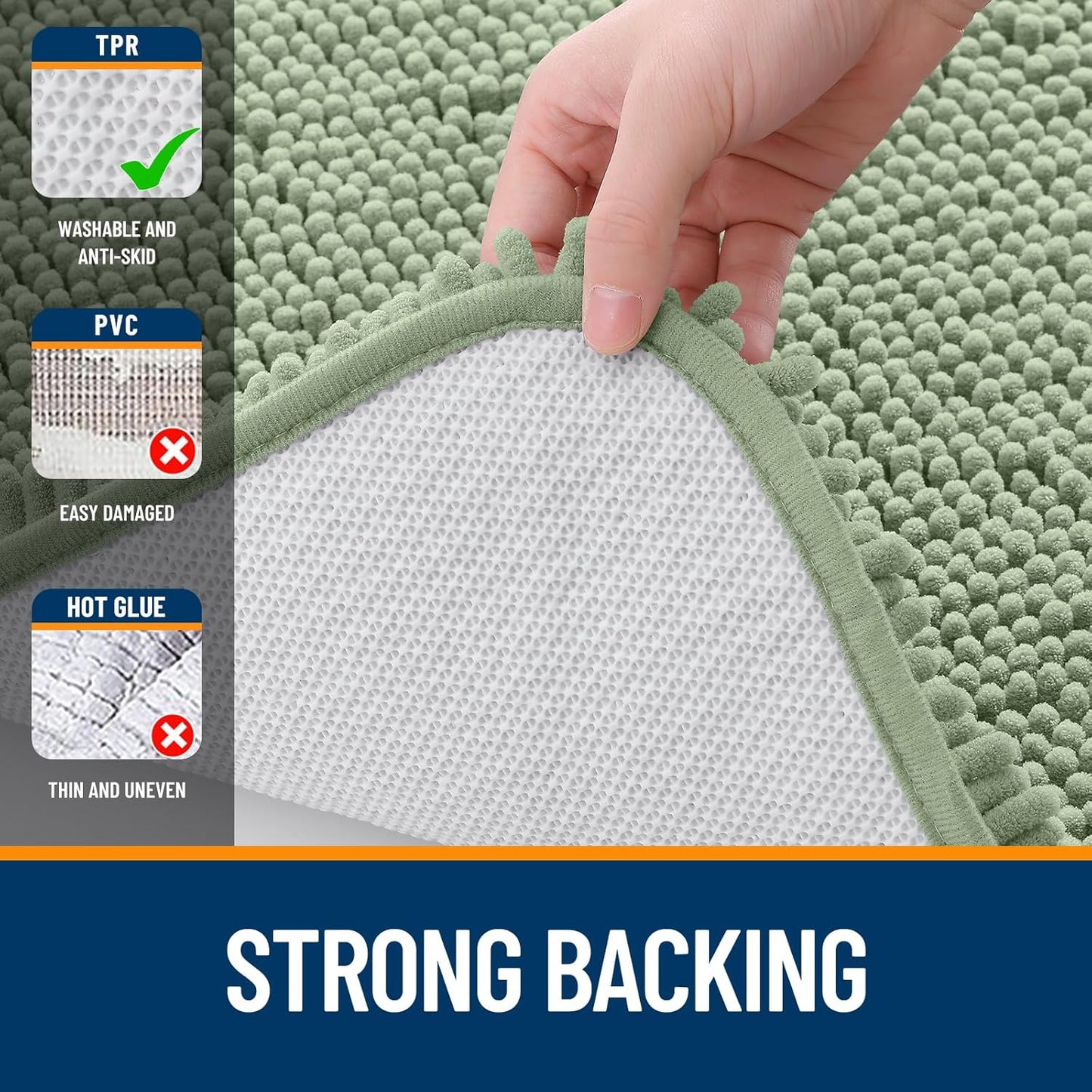 OLANLY Bathroom Runner Rugs - Soft Absorbent Chenille Mats with Rubber Backing | 70x24 Inches, Sage Green