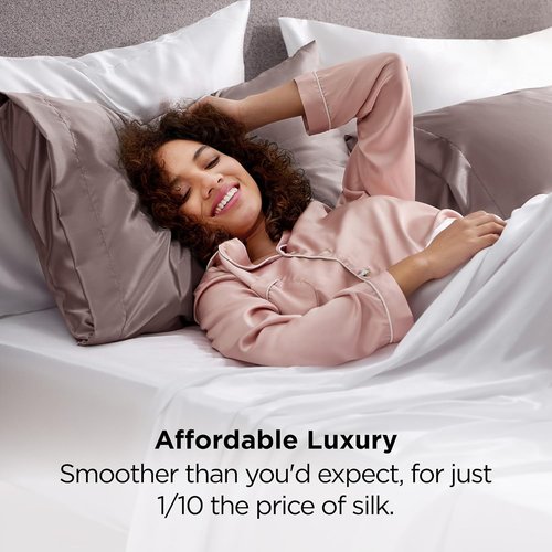 Bedsure King Size Satin Pillowcase Set - Dusty Rose Silky Pillow Cases for Hair & Skin, 20x36 Inches, 2 Pack