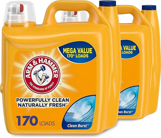 Arm & Hammer Liquid Laundry Detergent, Clean Burst, 170 Loads, 255 Fl Oz (2 pack)