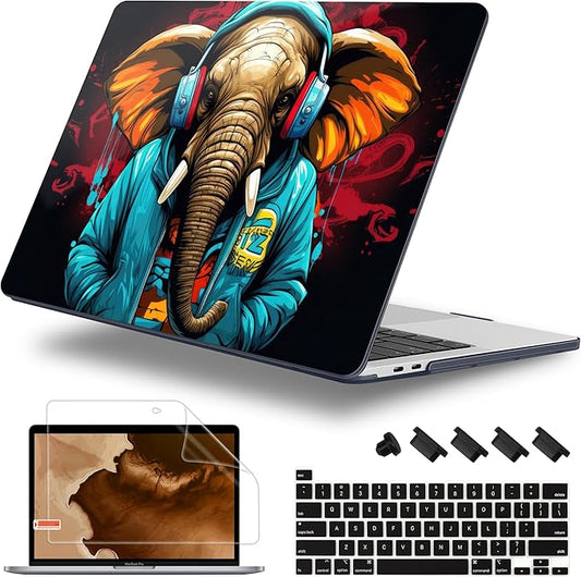 Lepeoac for MacBook Pro 16 inch Case 2019 2020 Release Model A2141, Plastic Hard Shell Cover with Keyboard Cover & Screen Protector for MacBook Pro 16 inch with Touch Bar & Touch ID, Elephant Hoodie