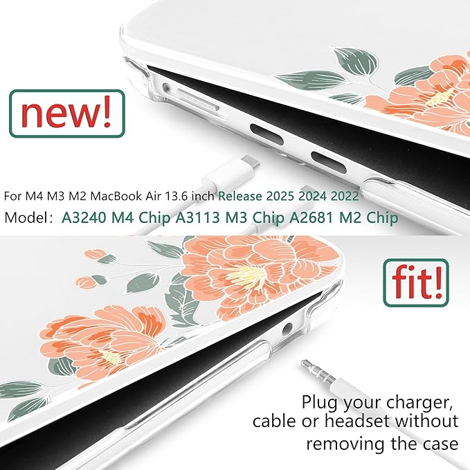 TWOLSKOO Compatible with MacBook Air 13 inch Case M5 2026 M4 2025 M3 M2 2024-2022 A3449 A3240 A3113 A2681, Plastic Hard Shell & Keyboard Cover for MacBook Air 13.6 inch Case, Vintage Roses