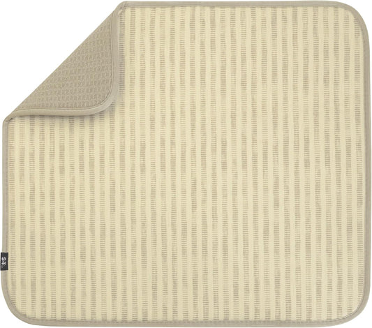 S&T INC. Dish Drying Mat - Absorbent Microfiber Kitchen Counter Pad, 16” x 18”, Cream Distressed Lines