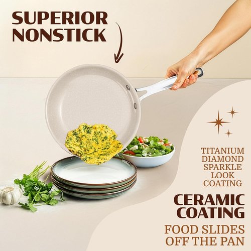 Granitestone Ceraluxe 20-Piece Nonstick Ceramic Cookware Set - Complete Kitchen Essentials, Non-Toxic & Dishwasher Safe