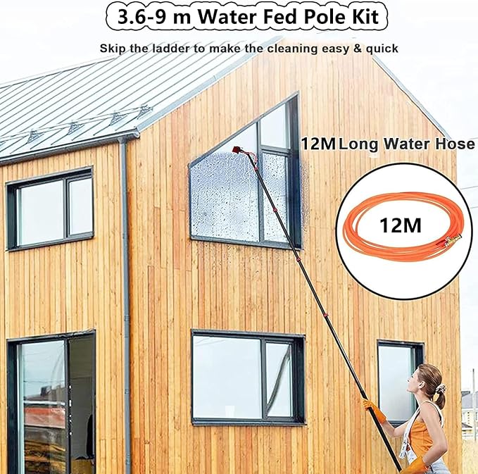 Window Cleaning Telescopic Pole, Window Cleaning Pole Water Fed Pole Kit for Cleaner Conservatory Roof Photovoltaic Panel Cleaning Extendable Solar Panel Roof Cleaning Tools,50cmBrush-3.6mRod