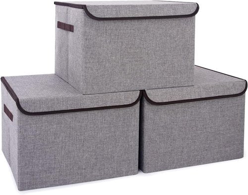 Bagnizer Collapsible Storage Bins - Large 17" 42 Quart Fabric Boxes with Lids | 3-Pack, Gray Closet Organizers