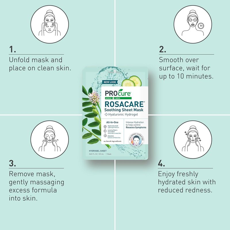 Rosacare Redness Relief Face Mask - Hydrating Sheet Masks with Hyaluronic Acid & Cucumber | 5 Pack for Sensitive Skin