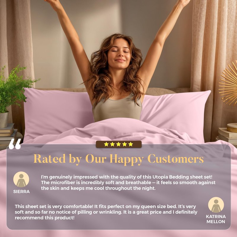 Utopia Bedding Full Bed Sheets Set - 4 Piece Bedding - Brushed Microfiber - Shrinkage and Fade Resistant - Easy Care (Full, Pink)