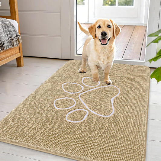 OLANLY Dog Door Mat - Absorbent Non-Slip Mud Mat for Paws | 44x32 Paw Print Design in Beige
