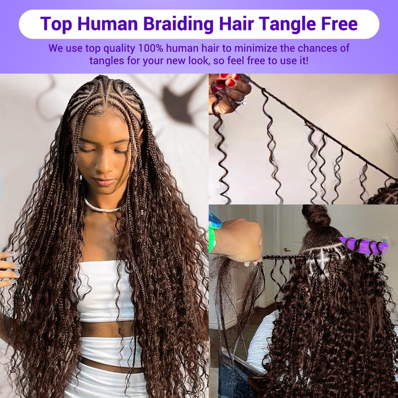 Human Braiding Hair for Boho Braids 110g Deep Wave Boho Bulk Human Hair for Braiding Knotless 12A Wet and Wavy Bohemian 3 No Weft Bundles/Pack Curly Braids Natural Color 14 Inch