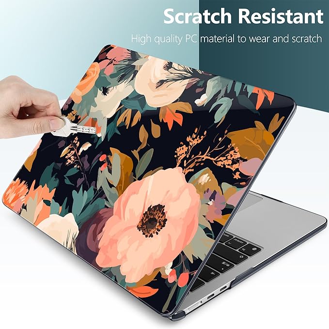 TWOLSKOO for MacBook Air 15 inch Case 2026 2025 2024 2023 Release M5 A3448 M4 A3241 M3 A3114 M2 A2941, Plastic Hard Shell & Screen Protector & Keyboard Cover & Type C Adapter, Bright Abstract Flower