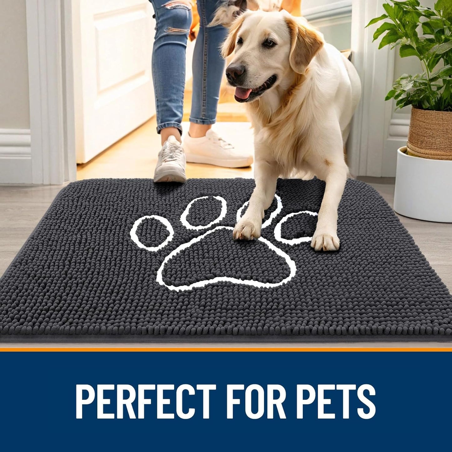 OLANLY Dog Door Mat - Absorbent Non-Slip Mud Mat for Paws | Quick Dry Chenille, 40x32, Dark Grey