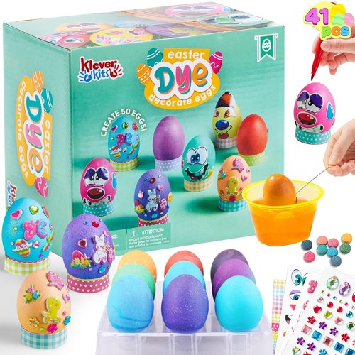 Klever 41 Pcs Easter Egg Decorating Kit - DIY Dye Tablets & Stickers for Kids' Party Fun