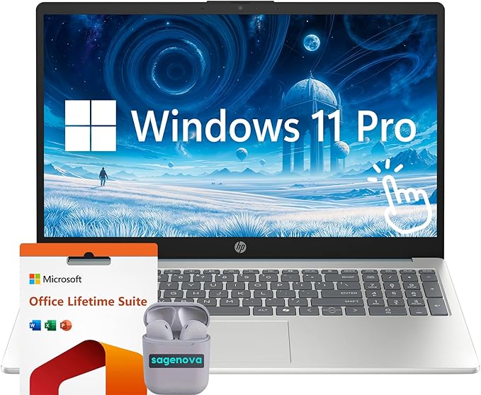 HP 15.6" FHD Touchscreen Laptop, 8GB RAM, 512GB Storage (256GB SSD+256GB Docking Station Set), Intel Core i3-N305 (8-Core), Windows 11 with Copilot AI, SageNova Earphones, Moonlight Blue