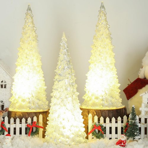 Baquler Acrylic Lighted Christmas Tree | 8.66'' Color Changing LED Night Light Decoration - Silver