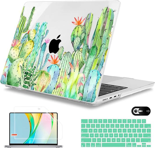 Mektron Case for 2026 M5 MacBook Pro 16 inch A3429 A3428 M4 A3403 A3186 M3 A2991 M2 A2780 M1 A2485 (2021-2025) Pro/Max with Liquid Retina XDR, Hard Shell Plastic Laptop Cover, Watercolor Cactus