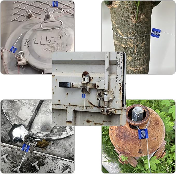 LeadSeals 100 Blue Steel Cable Seals with Barcode - High Security Numbered Truck Seals - Anti-Tamper Pull Tite Self-Locking Safety Ties - ISO 17712