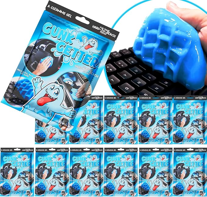 Gunk Getter Car Cleaning Gel 12 Pack for Those Hard to Reach Places, Automotive Cup Holder Electronic Keyboard Office, Slime Gel Cleaner Dust Crumb Removal (Resealable Pouch, Blue, 3oz) 12 Pack