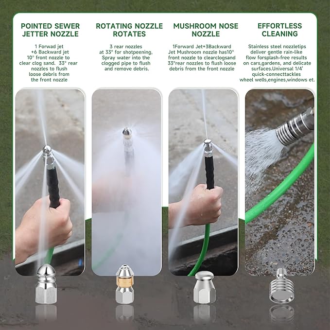 Sewer Jetter Kit for Pressure Washer 50FT â 5800PSI High-Pressure Drain Cleaner, M22 & 1/4'' NPT Universal Fit, Unclog Gutters & Sewer Lines, Durable Jetter Hose for Homeowners & DIYers