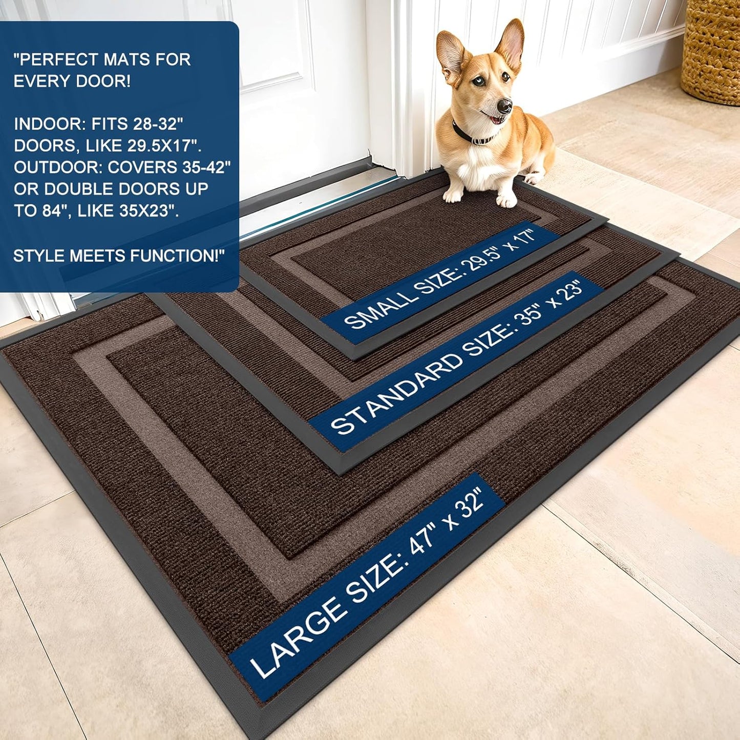 OLANLY Indoor Outdoor Front Door Mat - Waterproof All-Weather Doormat, Easy Clean, 47x32, Dark Brown