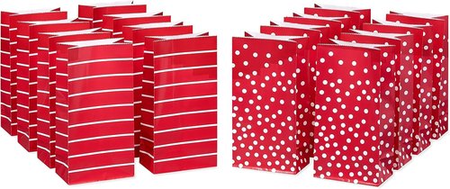 American Greetings Red Goodie Bags - Stripes & Polka Dots | 10.375'' | Pack of 16