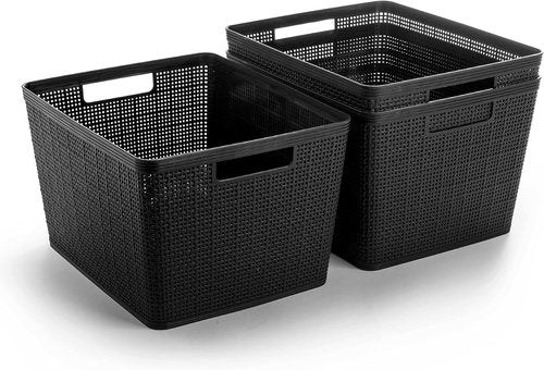 BINO Woven Plastic Basket - Large Black 3-Pack | Stylish Home Organization & Space-Saving Storage
