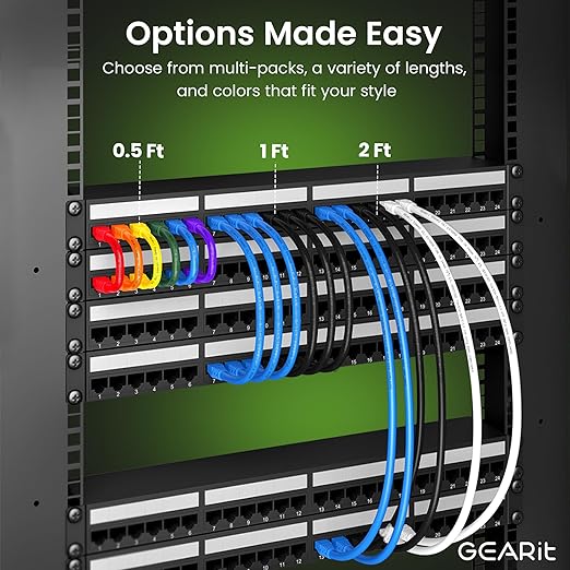 GEARit Cat 6 Ethernet Patch Cables 1 ft Red (Cat 6 Ethernet Cables 1 ft 24-Pack), CAT6 High Speed 24AWG 10Gbps RJ45 Snagless Gold-Plated, Ethernet Cable for Router, Switch, PC, PS5 Gaming, Server