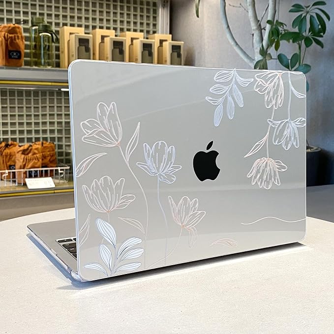 MEEgoodo for M5/M4/M3/M2 MacBook Air 15 inch Case 2026 2025 2024 2023, Case Fit Model (A3448/A3241/A3114/A2941) for MacBook Air 15.3 inch, Engraving Floral