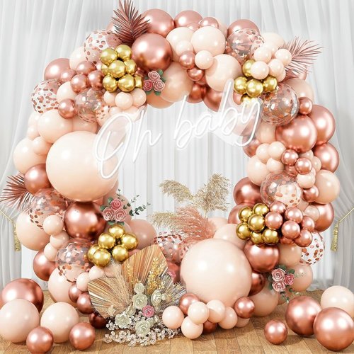 Blush Rose Gold Balloon Garland Kit - 119 Pieces of Peach Pink & Metallic Confetti for Celebrations
