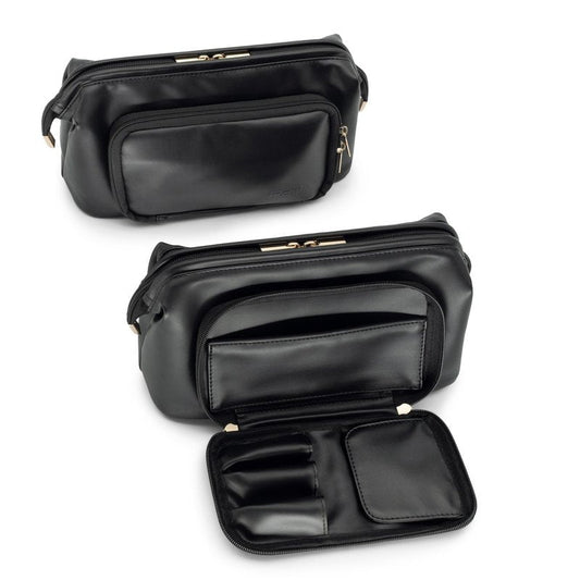 TREND-X PU Leather Makeup Bag with Brush Compartment, Open Flat Travel Cosmetic Organizer for Women, Large Capacity Vanity Makeup Bag