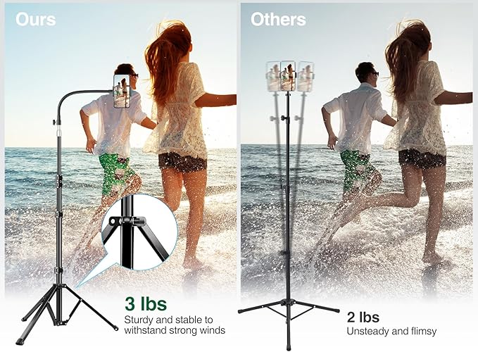 elitehood 80” Tall Phone Stand Tripod, Floor Phone Recording Holder, Heavy Duty Adjustable iPhone Tripod Stand Compatible with iPhone 15 14 13 12