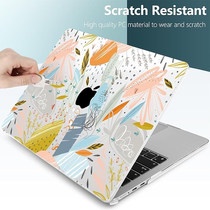 TWOLSKOO for M2 MacBook Air 13.6 Inch Case 2022 A2681 with Touch ID, Plastic Hard Shell Cover Screen Protector & Keyboard Trackpad Film 13 2022, Doodle Floral, (A2681 M2)