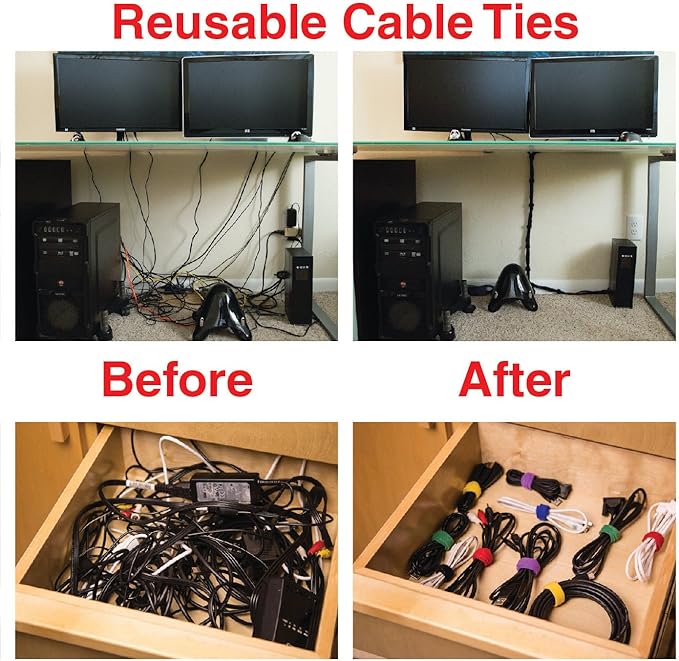 Heaviest Cable Organizer on the Market! Compact and Weighted Desktop Cord Holder and Cable Organizer, Eco-Friendly Silicone, No Bad Smell, Bundled with 4 Reusable Cable Ties! (White)
