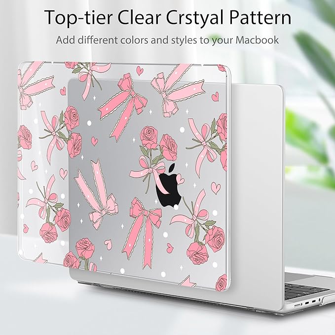 Tuiklol for MacBook Pro 14 Inch Case 2026 2025 2024 2023 2022 2021 Release M5/M4/M3/M2/M1 A2442 Pro/Max,Hard Shell Case with Screen Protector for Touch ID, Bow & Rose-White