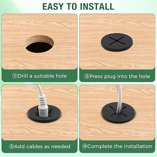 EASYEAH 10Pcs Desk Grommet, 3/4" (20mm) Black Silicone Cord Hole Cover, Flexible Rubber Wire Grommets, Wall Grommets for Cables Management, Table, Countertop, Cabinets and Furnitures Wire Organizer