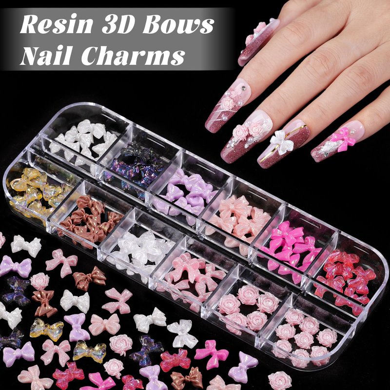 Nail Charms and Gems, Nail Art Kit with 30 Sheets Flower Nail Stickers, 6 Boxes 3D Nail Charms Colorful Clear Flatback Rhinestones Pearls, Diamonds,Picker Tools,Beads Pearls for Nails Art