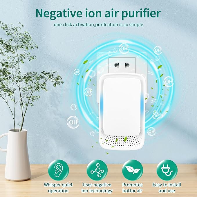 Plug-In Ionic Air Purifier (4 Pack), Home Air Ionizer, Silent Filterless Air Purifier, Silent Filterless Air Purifier for Home, Portable Negative Ion Air Freshener for Pet Odors, Dust, and Smoke