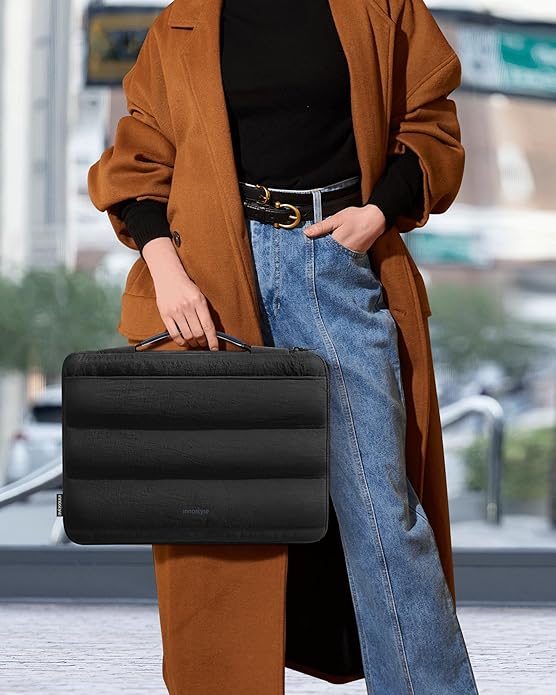 Black Puffy Laptop Sleeve 16-Inch Fluffy Protective Sleeve for MacBook Pro 16/Air 15, Dell XPS 15, HP, for Travel & College