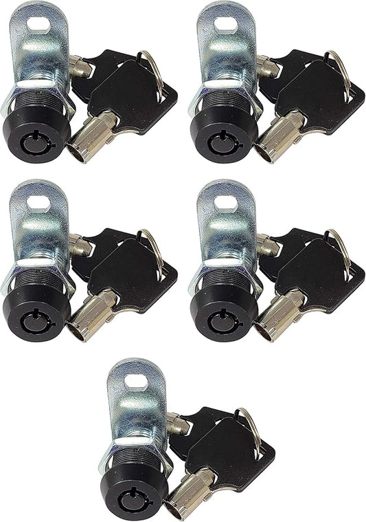 Admiral Locks Tubular Cam Lock, Keyed Alike Removable Key RV Compartment Storage Lock Cabinet Locks (Black Pack of 5, 5/8 Inch 90°)