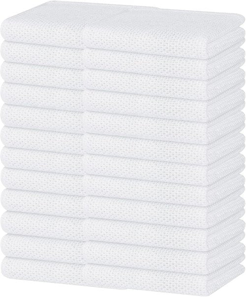 Homaxy 100% Cotton Waffle Weave Dish Towels - Ultra Soft & Absorbent | 13 x 28 Inches, 24-Pack, White