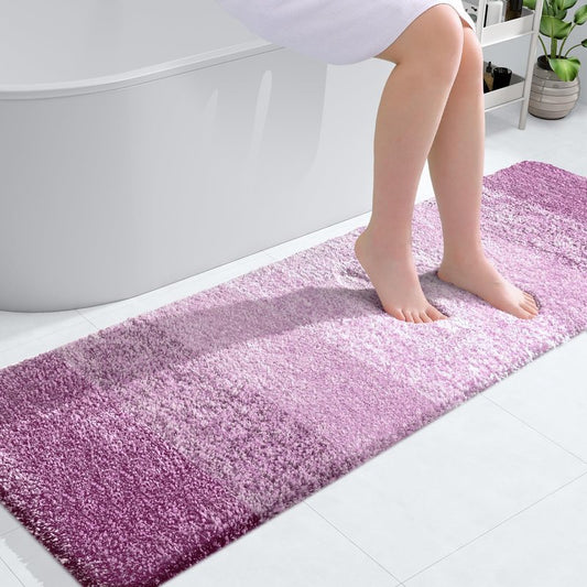 OLANLY Bathroom Runner Rugs Mat 59x20, Extra Soft Absorbent Microfiber Bath Rugs, Rubber Backing, Quick Dry, Long Bath Mats for Bathroom, Tub and Shower, Home Decor Accessories, Pinkish-Purple