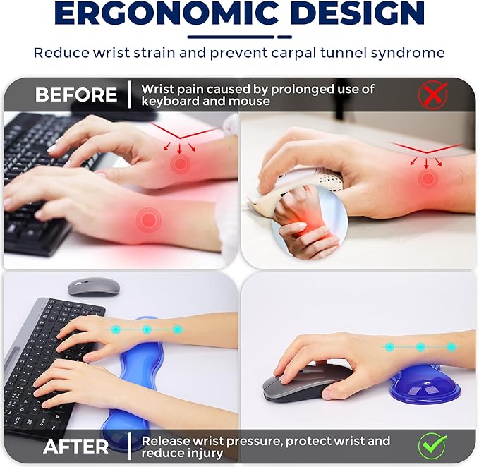 ABRONDA Gel Wrist Rest for Keyboard and Mouse, Wrist Rest for Keyboard, Mouse Wrist Support, Pain Relief, Cool Touch, Non-Skid, Keyboard Wrist pad