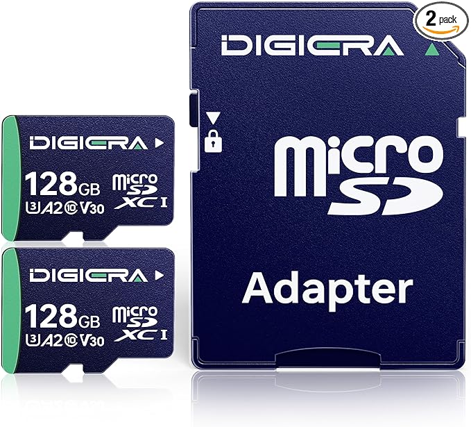 DIGIERA 128GB CT100 microSDXC UHS-I Memory Card with Adapter - up to 100MB/s, C10, U3, V30, 4K UHD, A2, Micro SD Card for Smartphones, Tablets, Cameras, Gaming Consoles, and Drones (2 Pack)