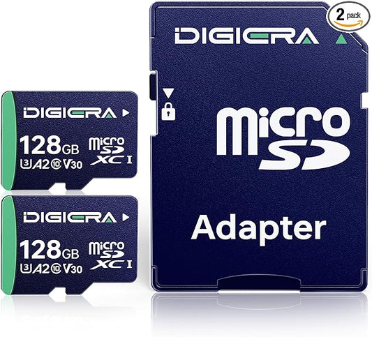 DIGIERA 128GB CT100 microSDXC UHS-I Memory Card with Adapter - up to 100MB/s, C10, U3, V30, 4K UHD, A2, Micro SD Card for Smartphones, Tablets, Cameras, Gaming Consoles, and Drones (2 Pack)
