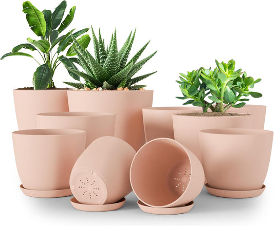 Utopia Home - Indoor Plant Pots with Drainage - 7 to 4.8 Inches Plastic Planters for Cactus & Succulents (Pink, Set of 10)