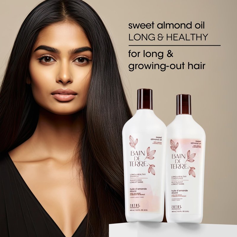Bain de Terre Sweet Almond Oil Long & Healthy Conditioner, Strength & Protection for Weak, Damaged Hair, with Argan & Monoi Oils, Paraben-Free, Color-Safe, Vegan, 33.8 Fl Oz