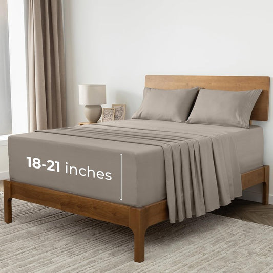 Mellanni Extra Deep Full Sheets - 4 PC Iconic Collection Bedding - Hotel Luxury, Ultra Soft, Cooling Bed Sheets - Wrinkle, Fade, Stain Resistant (Full, Tan)
